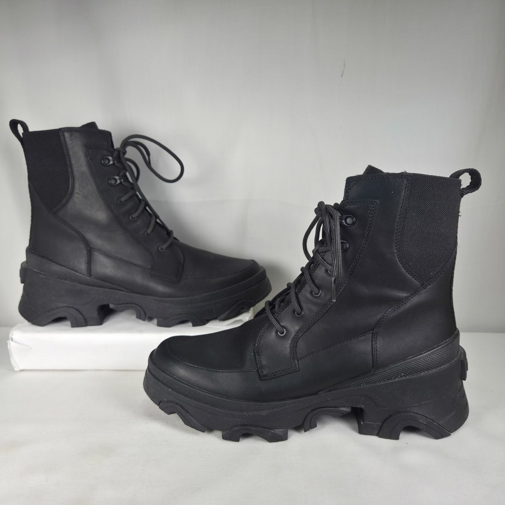 Sorel Brex Boot Lace Up Waterproof Womens US 11 Chunky Platform Black Leather